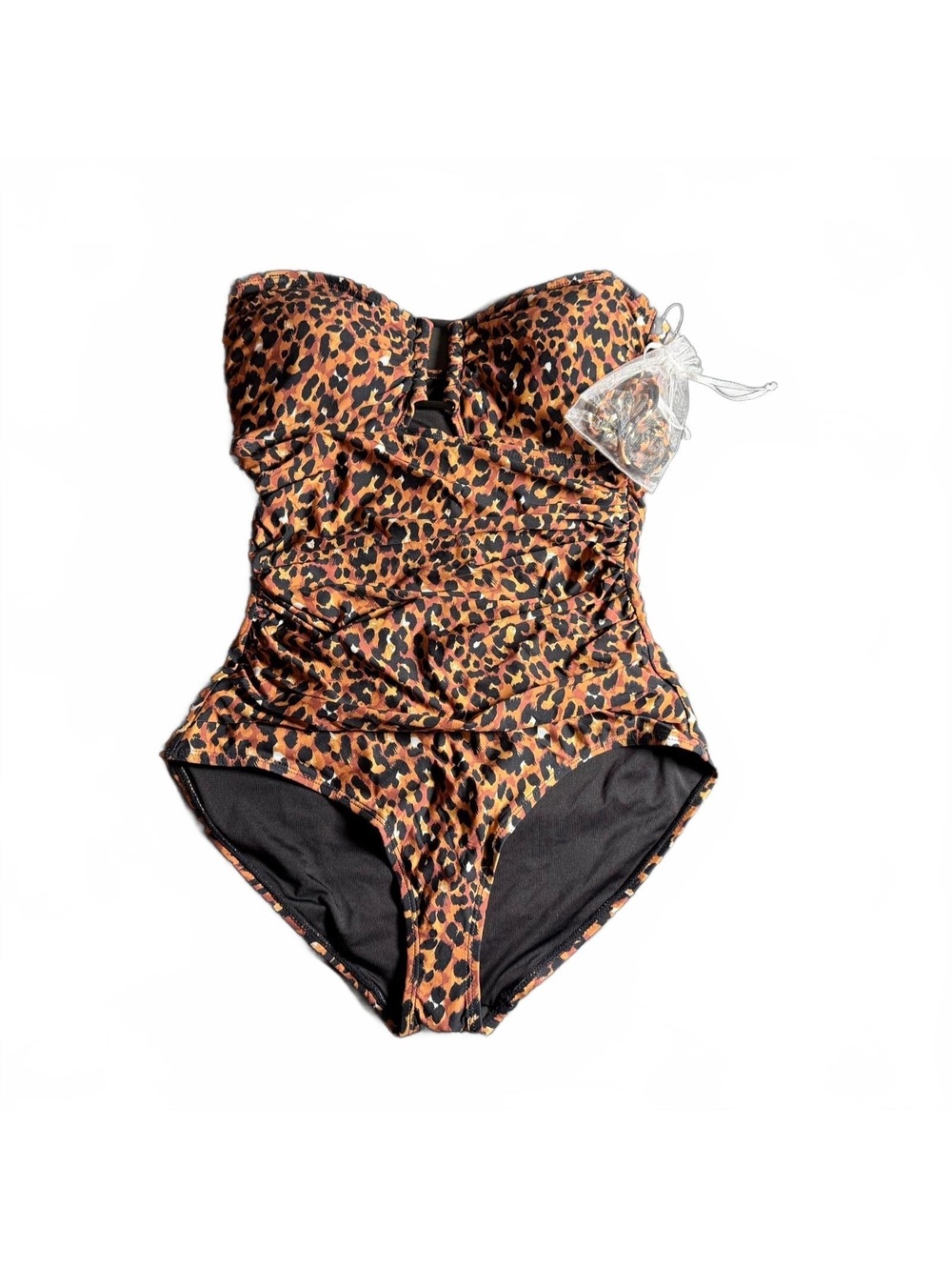 Anne Cole leopard print U accent middle strapless one piece swimsuit size 10 New